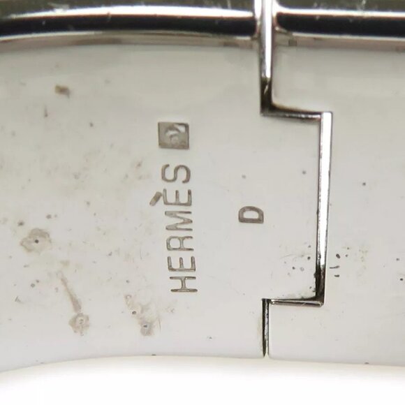 Auth HERMES Clic Clac H Bangle Bracelet Silver/Light Pink Metal/Enamel - Picture 8 of 8